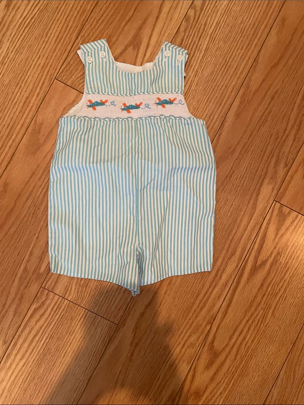 Light Blue Striped Smocked Kids Romper